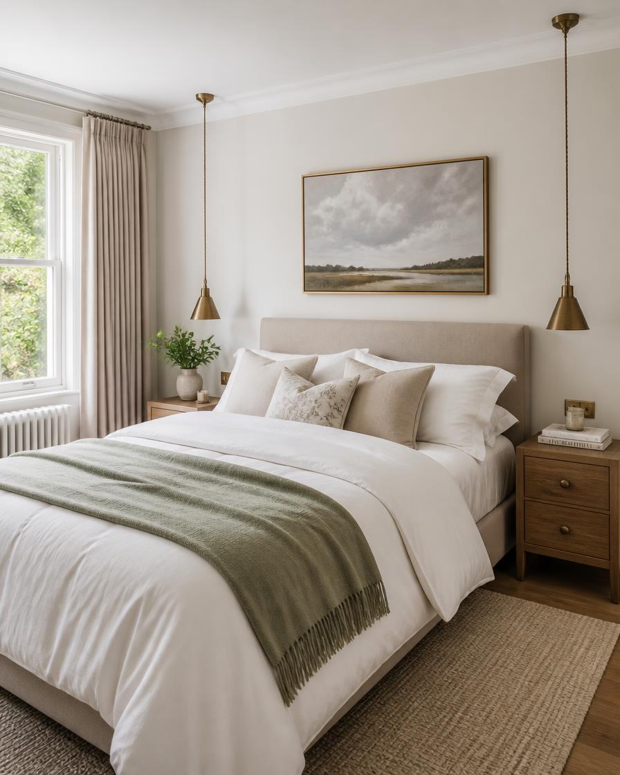 Calm, warm bedroom interior