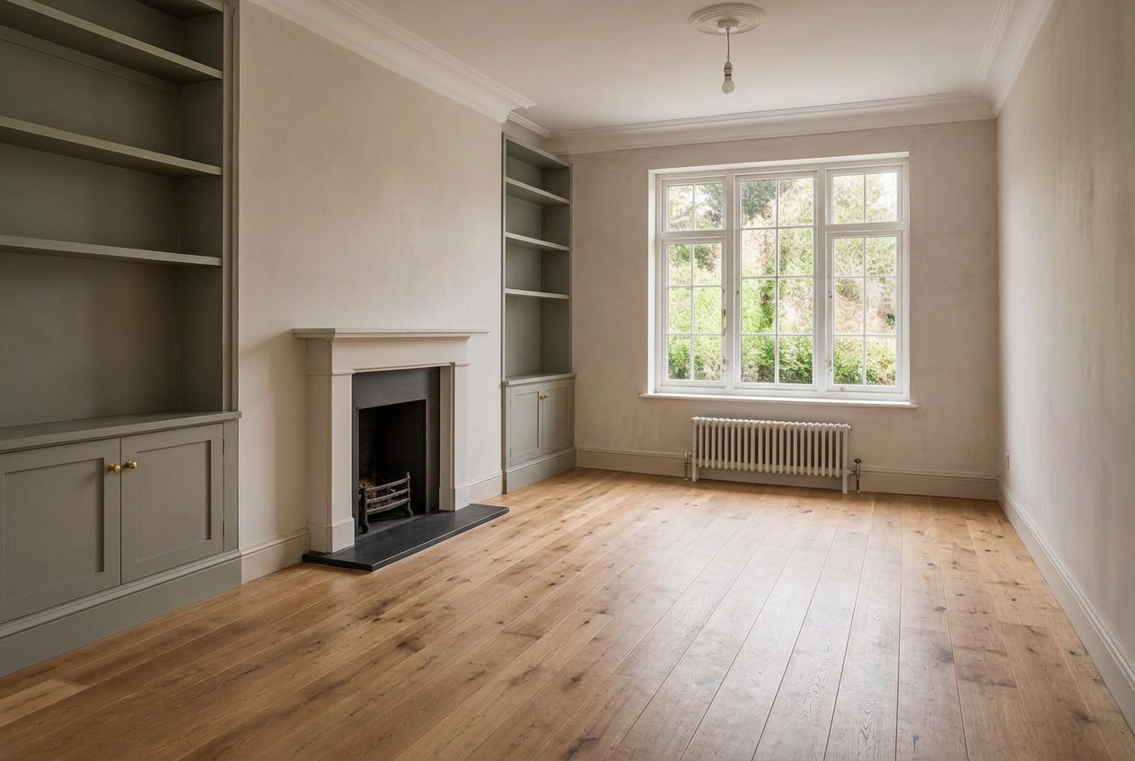 The same living room before furnishing and styling
